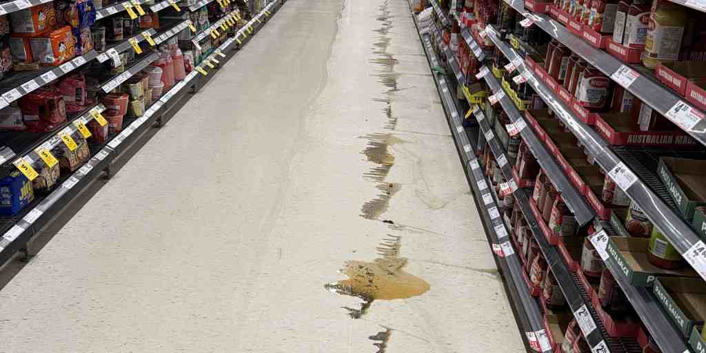 Before – supermarket grocery aisle vinyl floor heavily stained